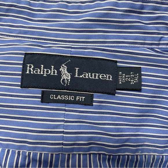 Ralph Lauren Classic Fit Blue Striped Button Down Men's Size 21 36/37 Tall - Picture 8 of 10